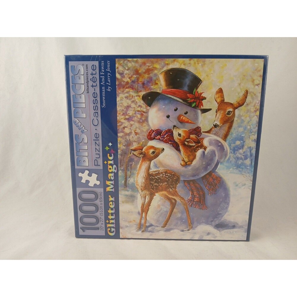 Bits and Pieces 1000 Piece Glitter Magic Puzzle-Snowman and Fawns-NEW/SEALED!